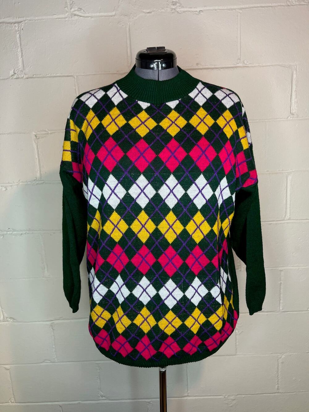 sweater Argyle green pink purple yellow white